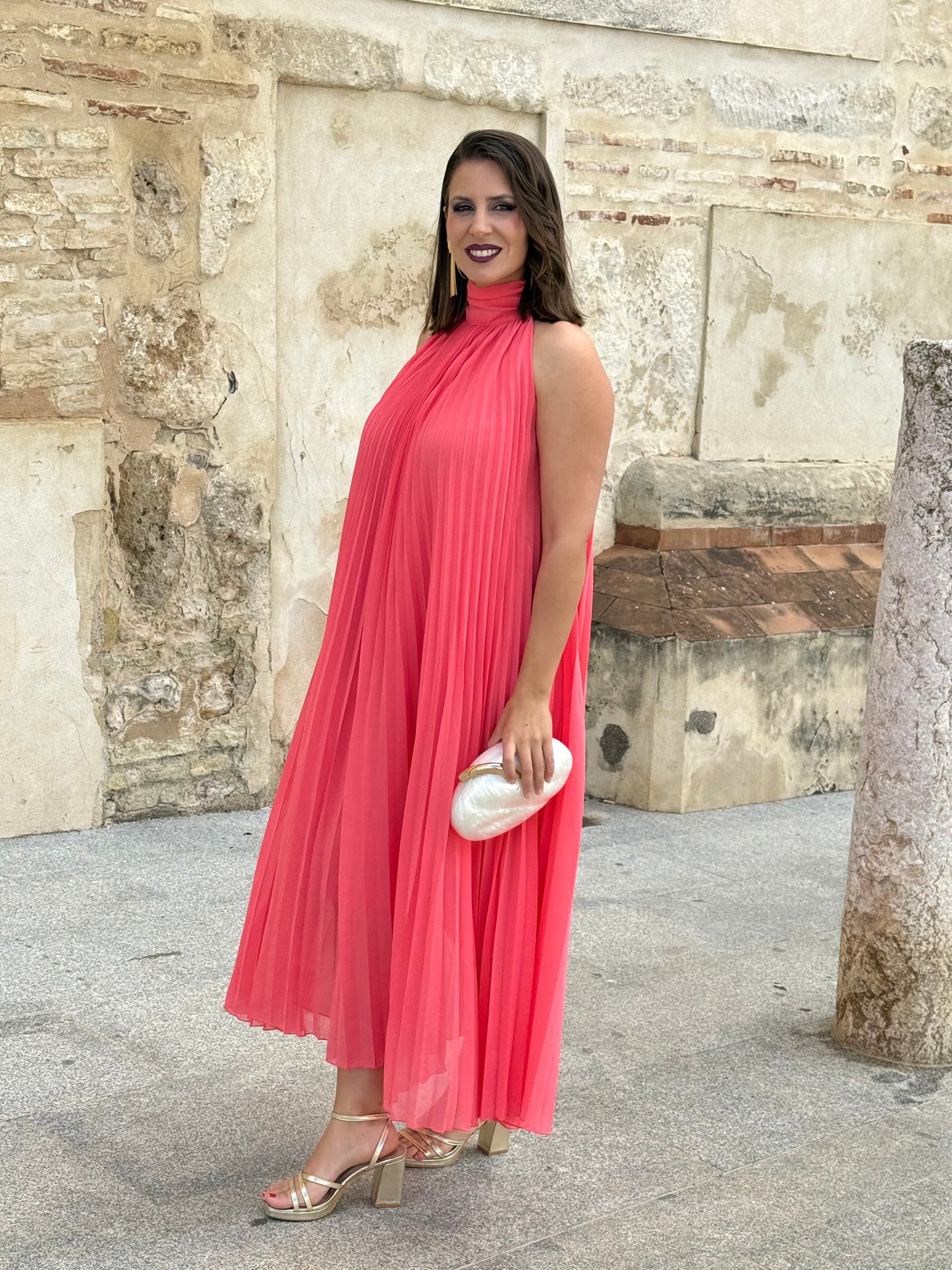 Vestido Grecia Plisado Coral