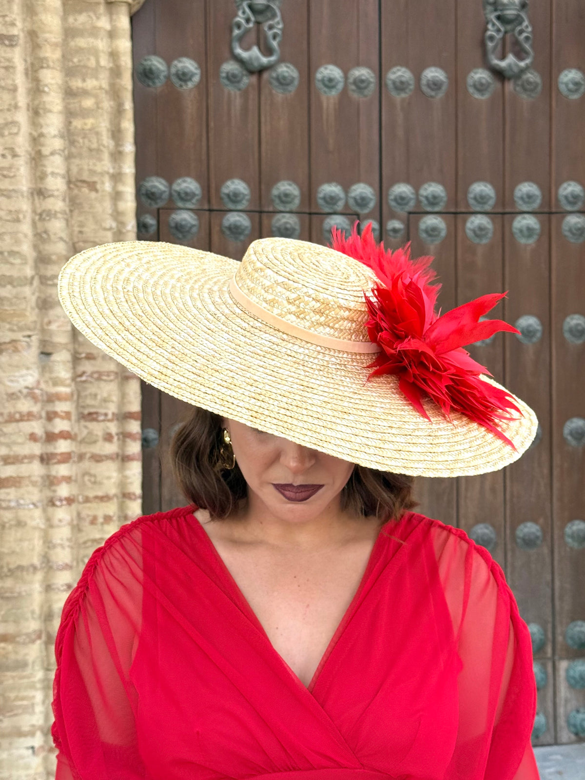 Pamela Carmesí en tono natural con plumas rojas
