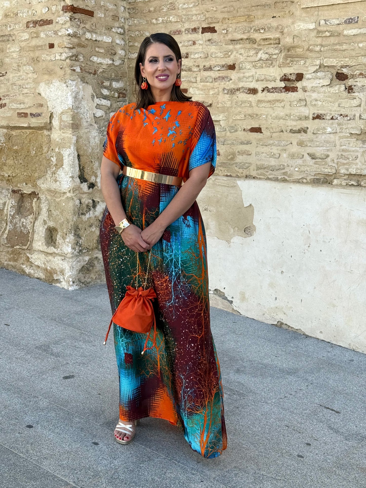 Vestido Elvira Turquesa/Naranja