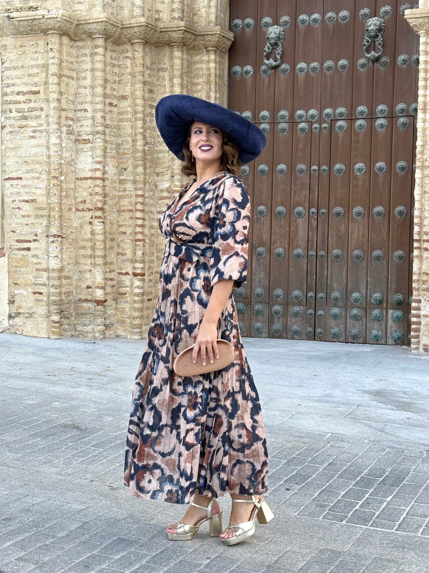Vestido Azahara Azul/Camel