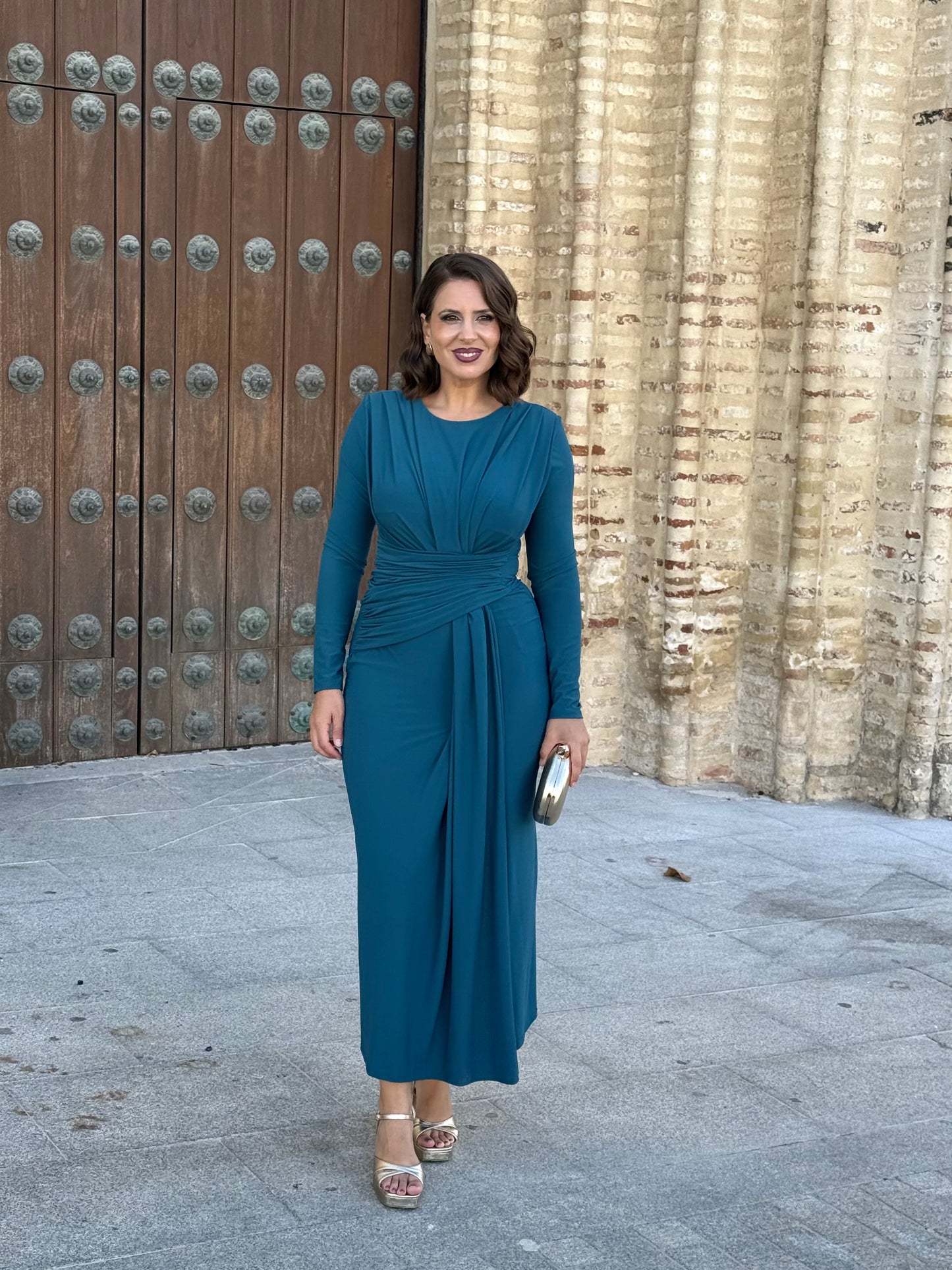 Vestido Drapeado Petróleo