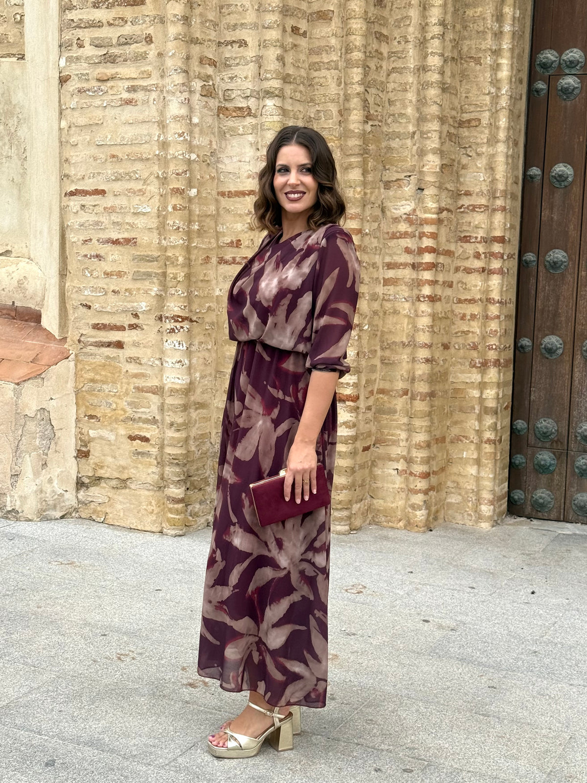 Vestido Miriam Hojas Burdeos