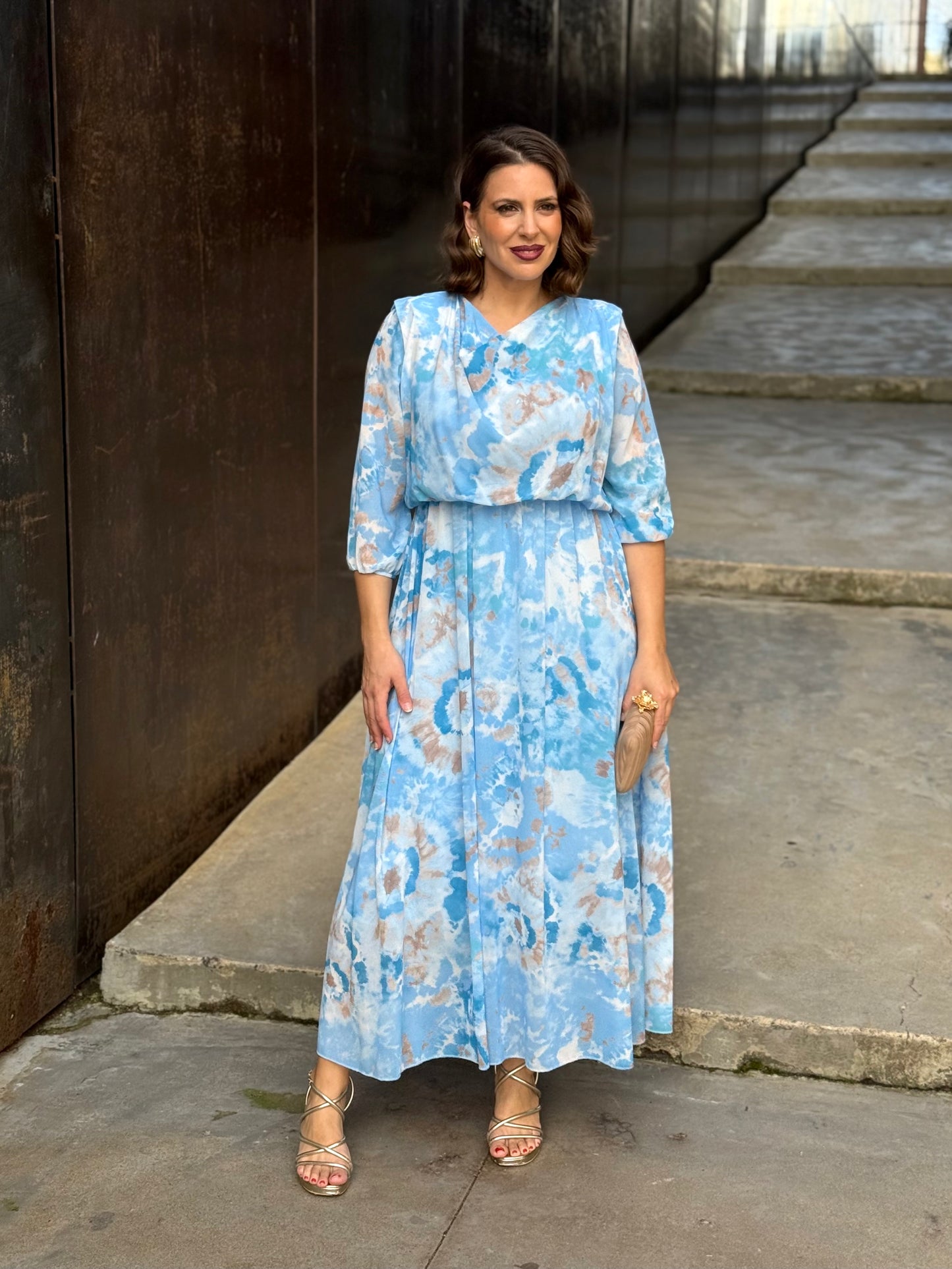 Vestido Mónica Floral Celeste