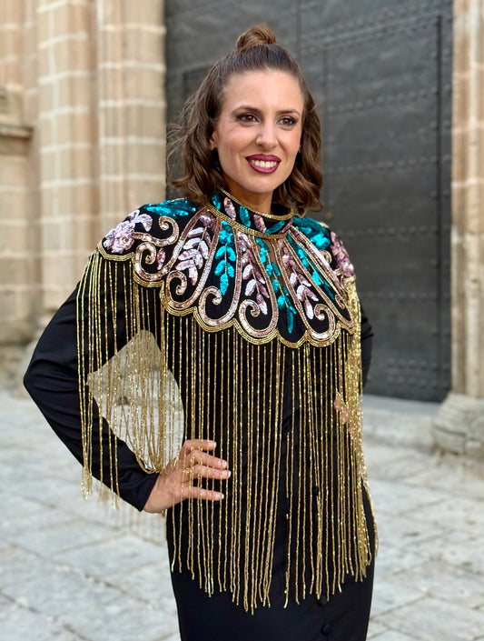 Capa de Fiesta de Pedrería Morada/Dorada