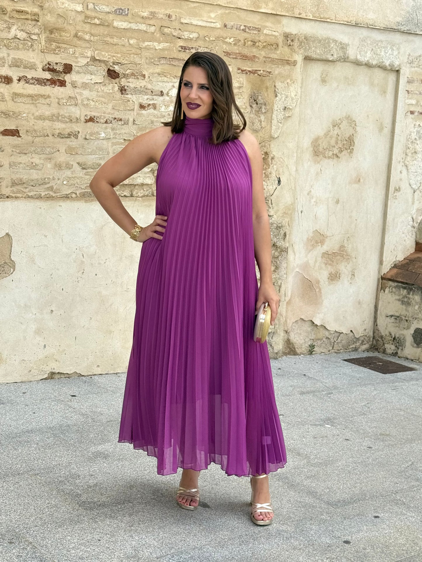 Vestido Grecia Plisado Buganvilla