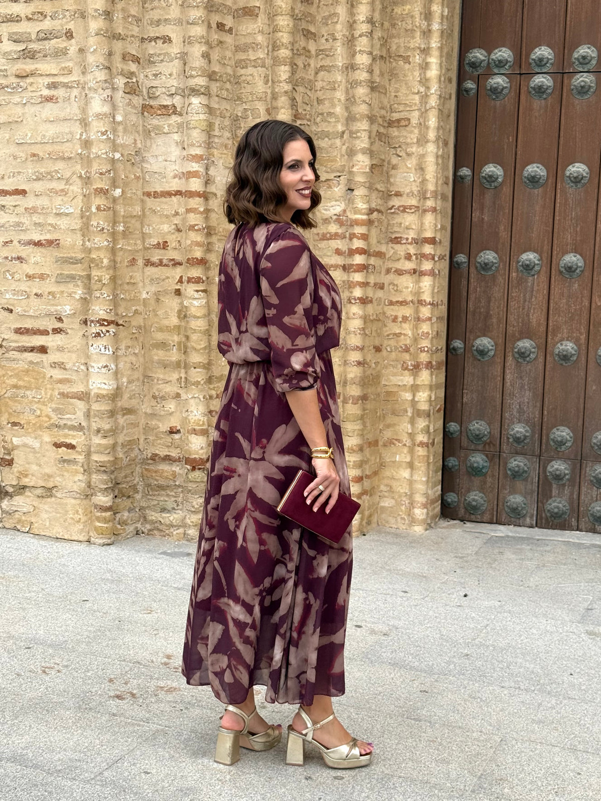 Vestido Miriam Hojas Burdeos