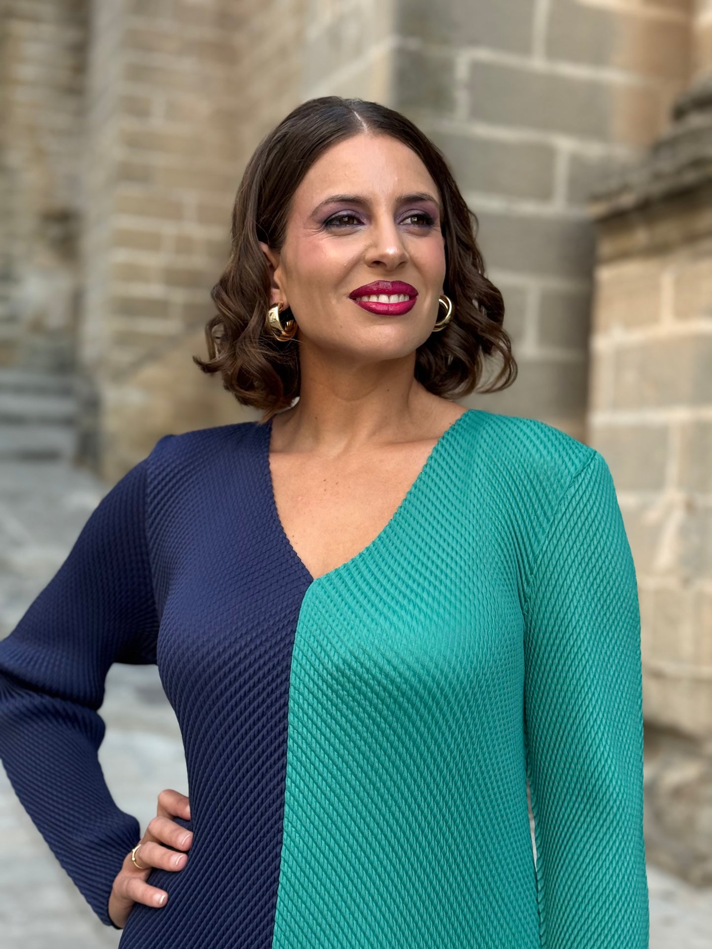 Vestido Bicolor Verde/Marino