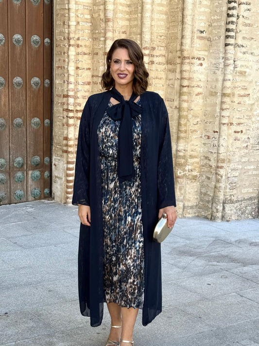 Kimono de Gasa Lazo Azul Marino