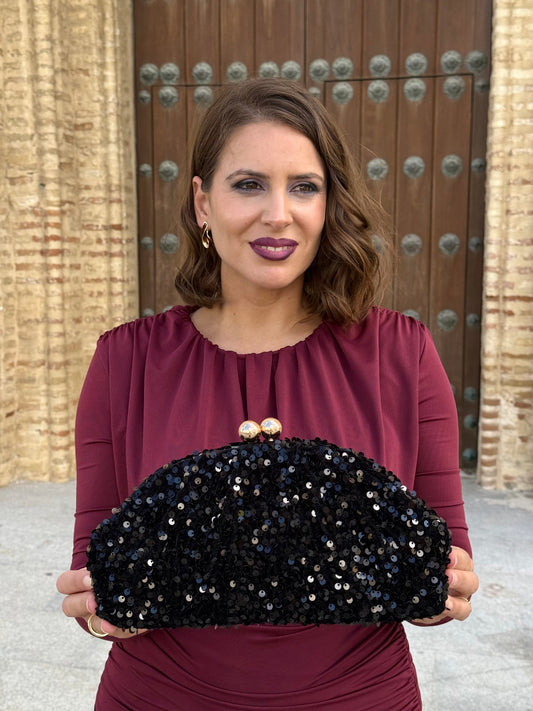 Bolso Clutch de Terciopelo/Lentejuelas Negro