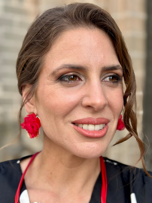 Pendientes Floral Rojo