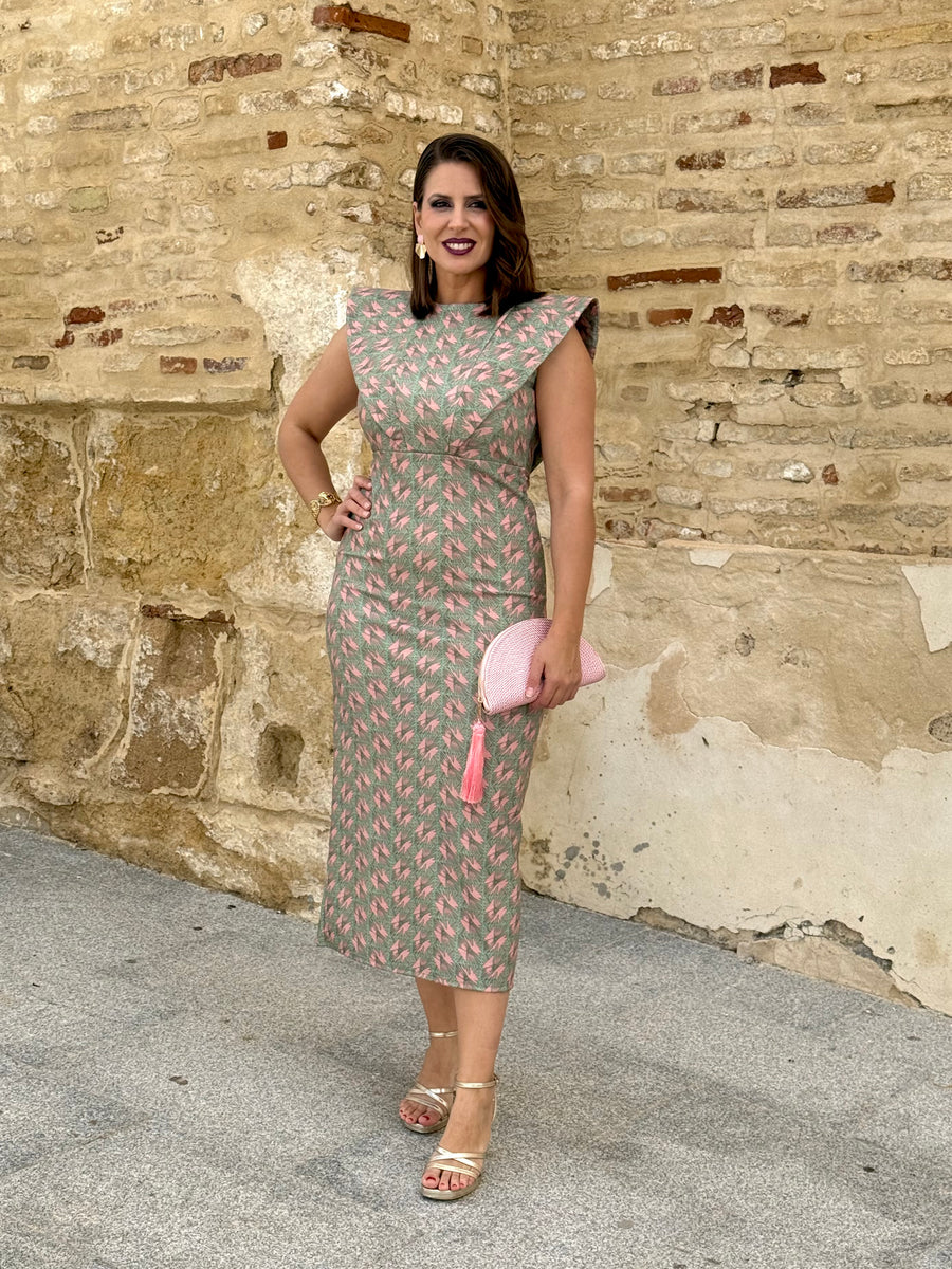 Vestido María Estampado Verde/Rosa