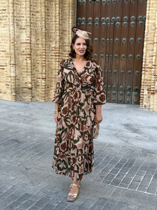 Vestido Azahara Verde/Camel