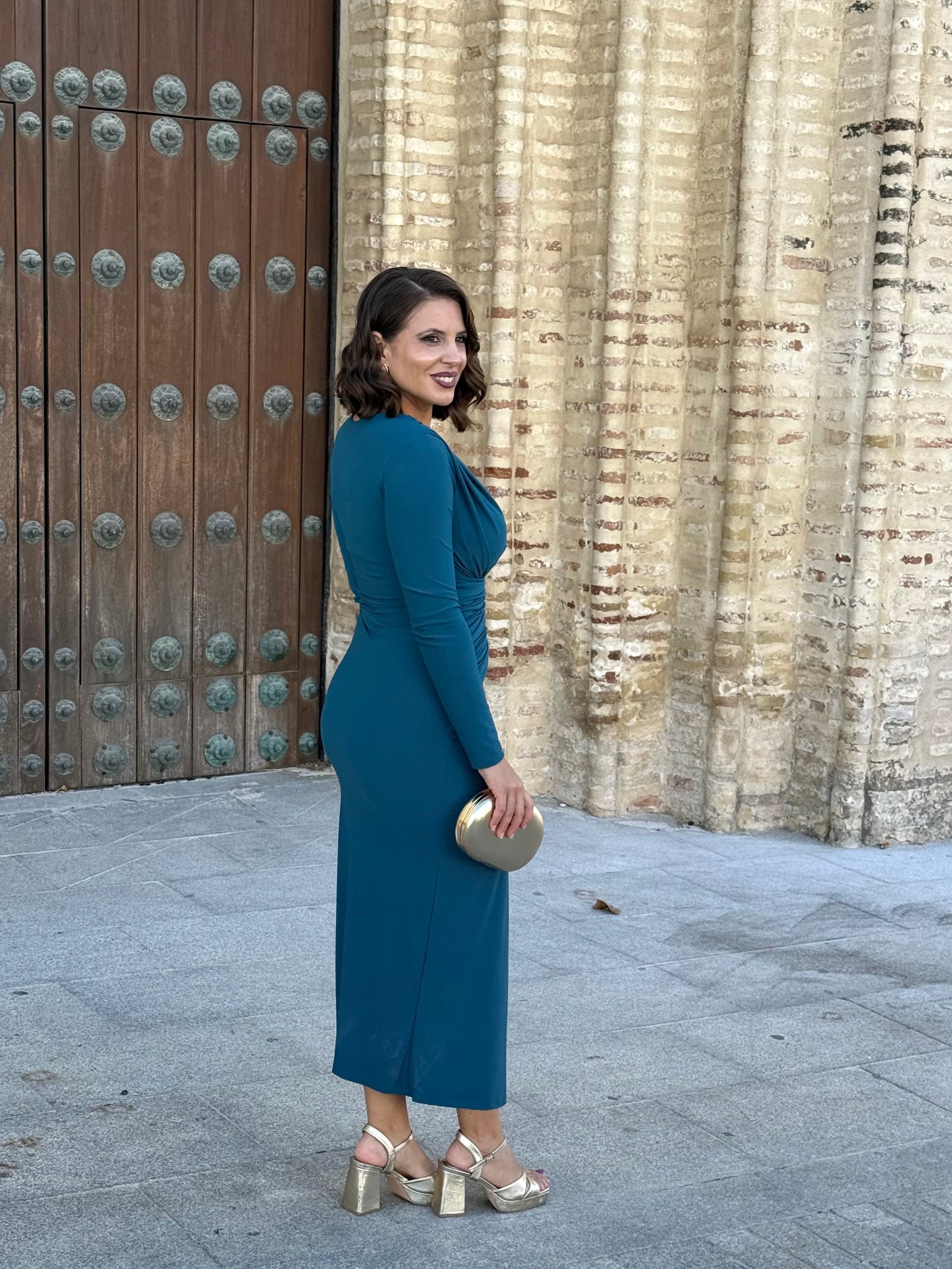 Vestido Drapeado Petróleo