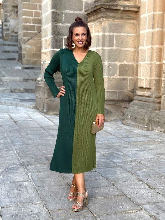 Vestido bicolor verde/kaki
