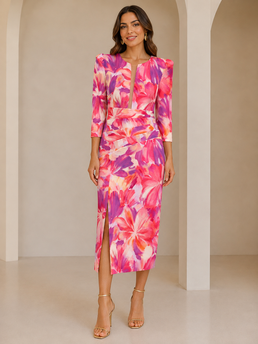Vestido estampado floral con hombreras