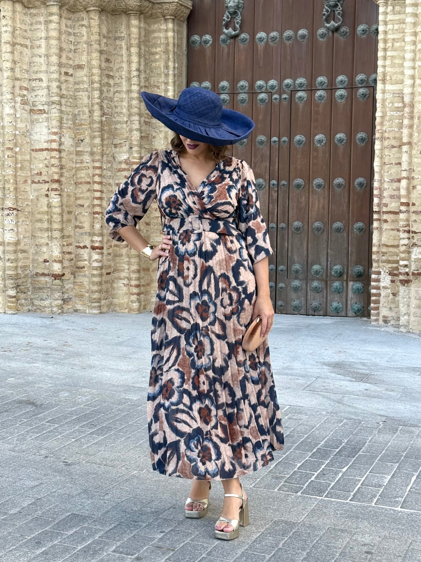 Vestido Azahara Azul/Camel