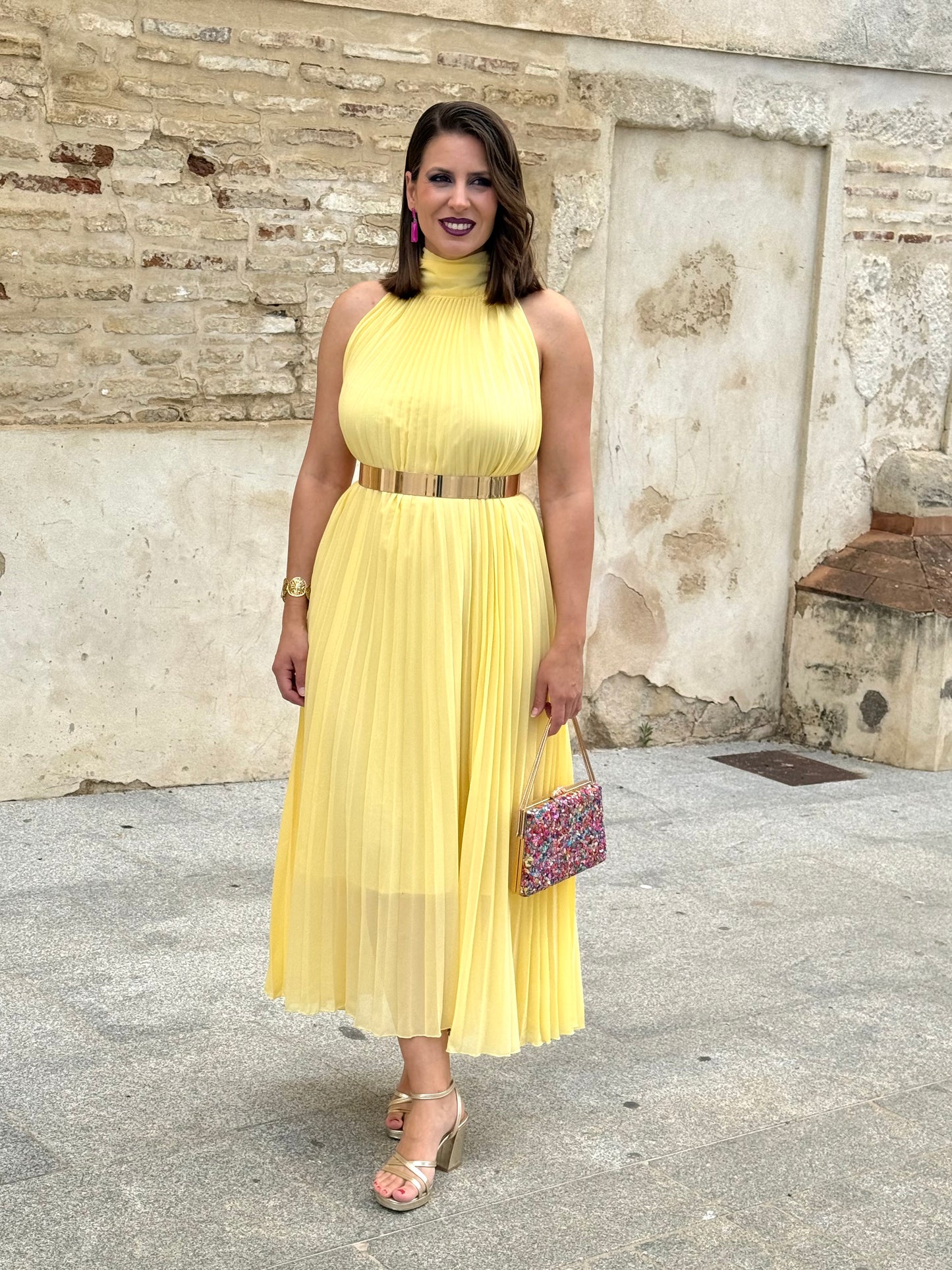 Vestido Grecia Plisado Amarillo