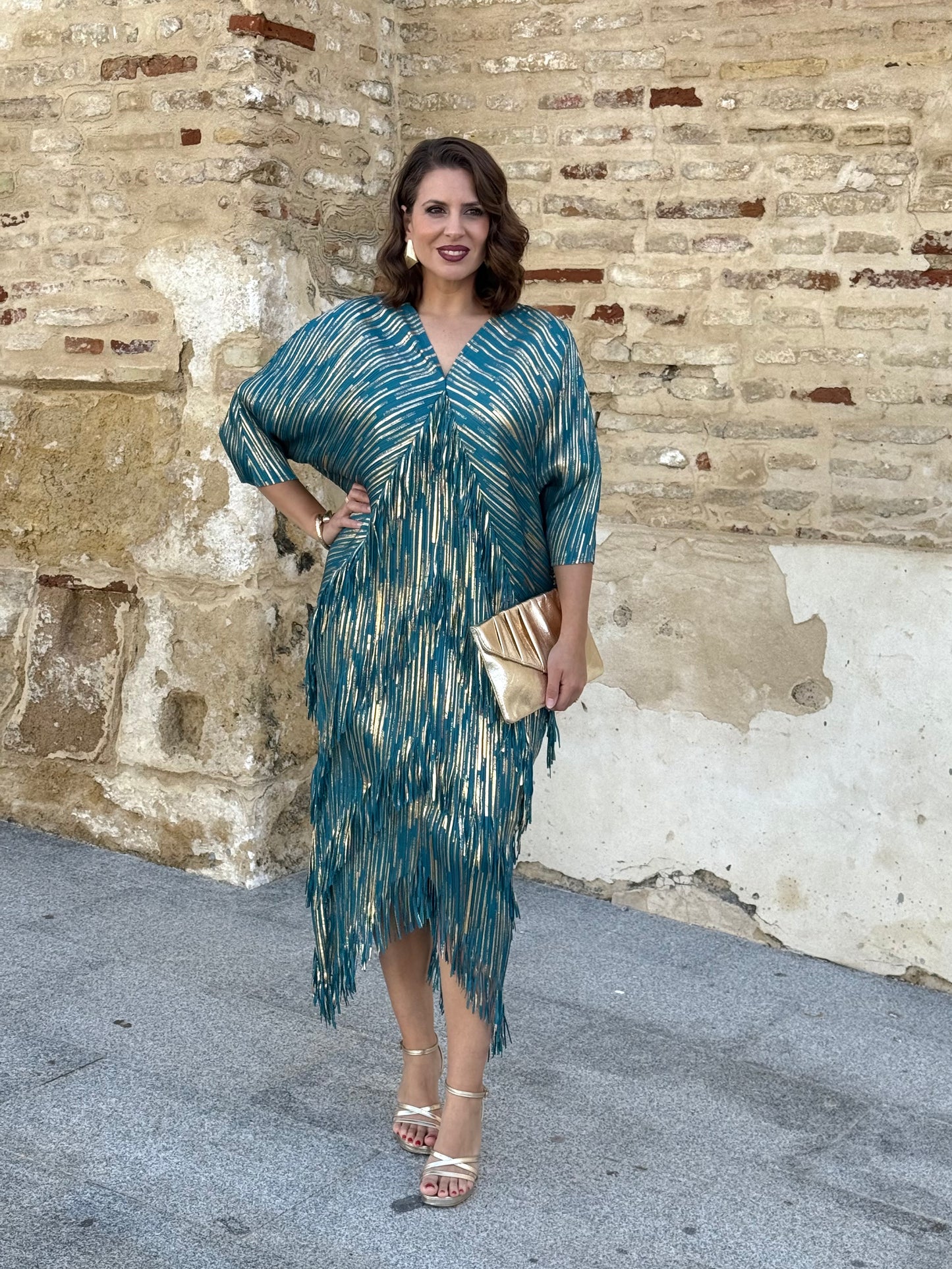 Vestido Messina Petróleo/Dorado