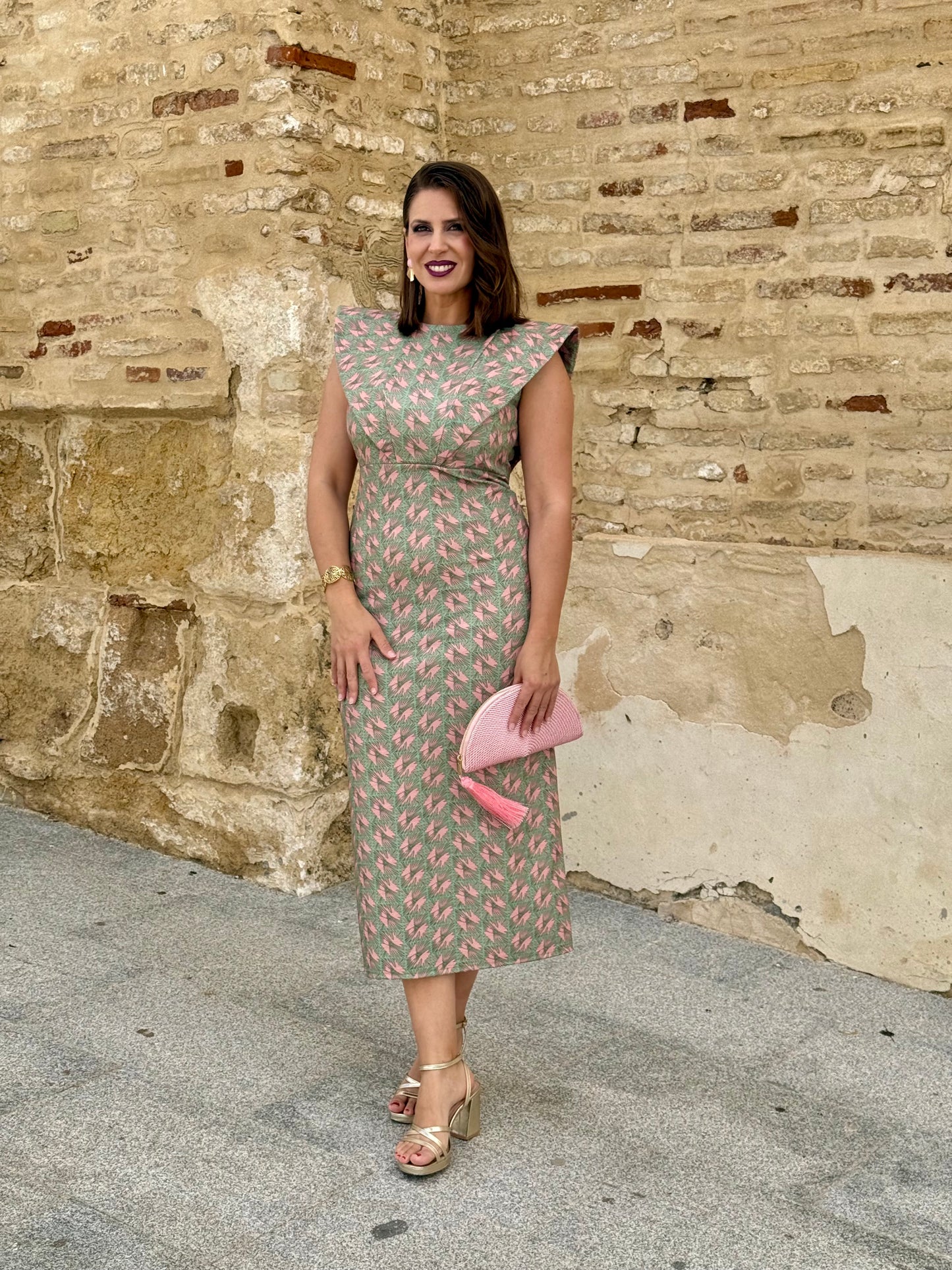 Vestido María Estampado Verde/Rosa