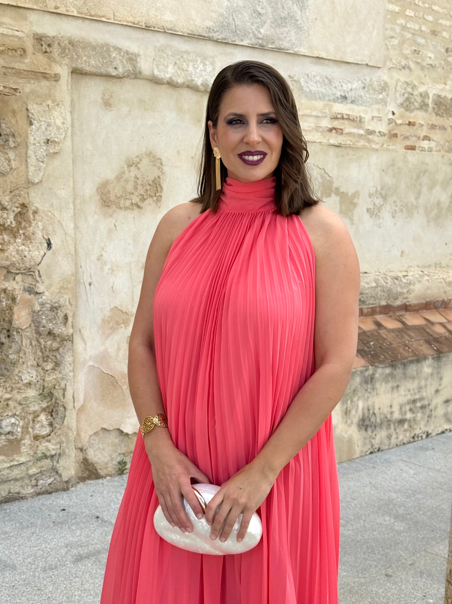 Vestido Grecia Plisado Coral