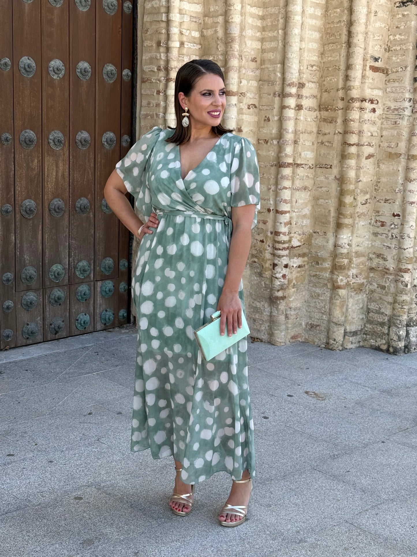 Vestido Sabina M/C Lunar Verde agua