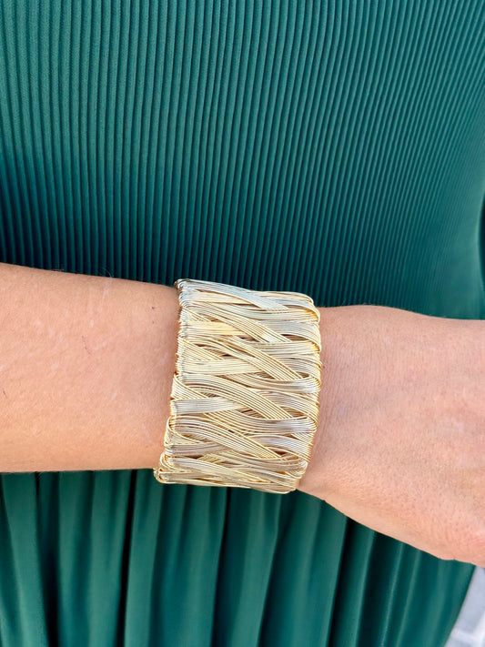 Pulsera Brazalete Trenzado Dorado