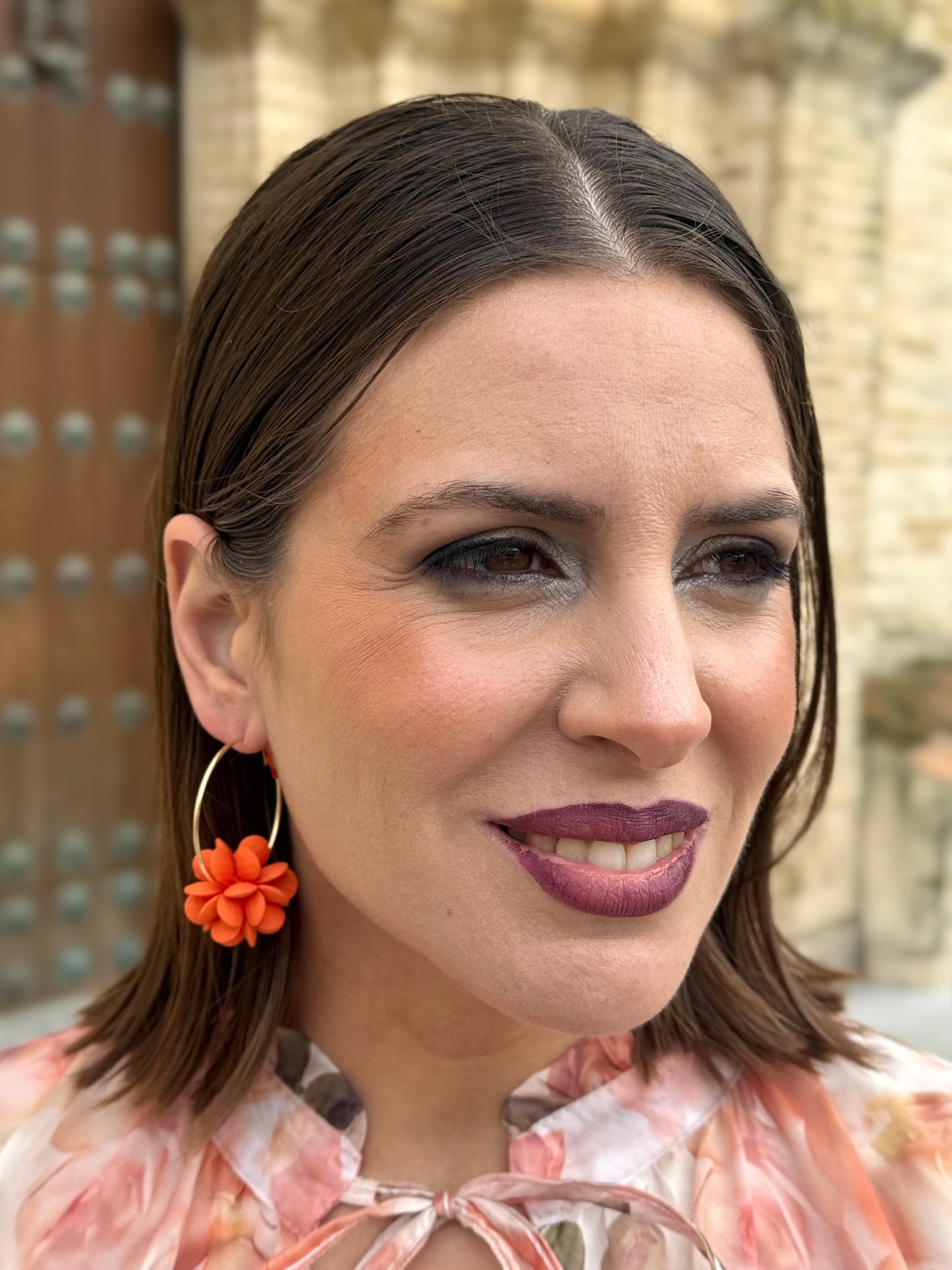 Pendientes Aro Flor Naranja