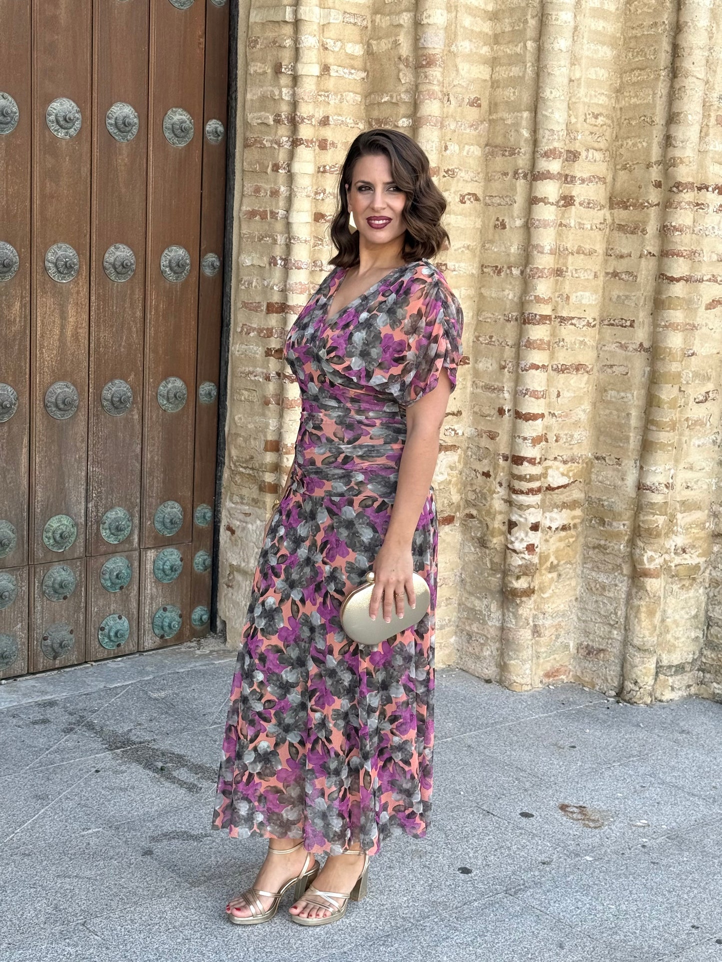 Vestido Graciela Estampado Verde/Buganvilla