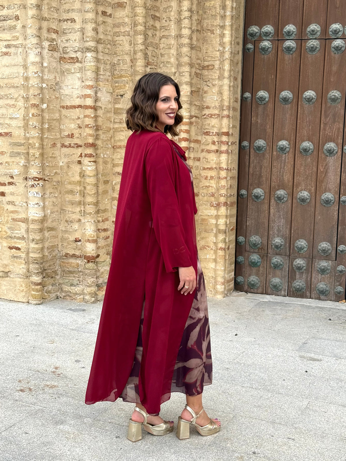 Kimono De Gasa Lazo Burdeos