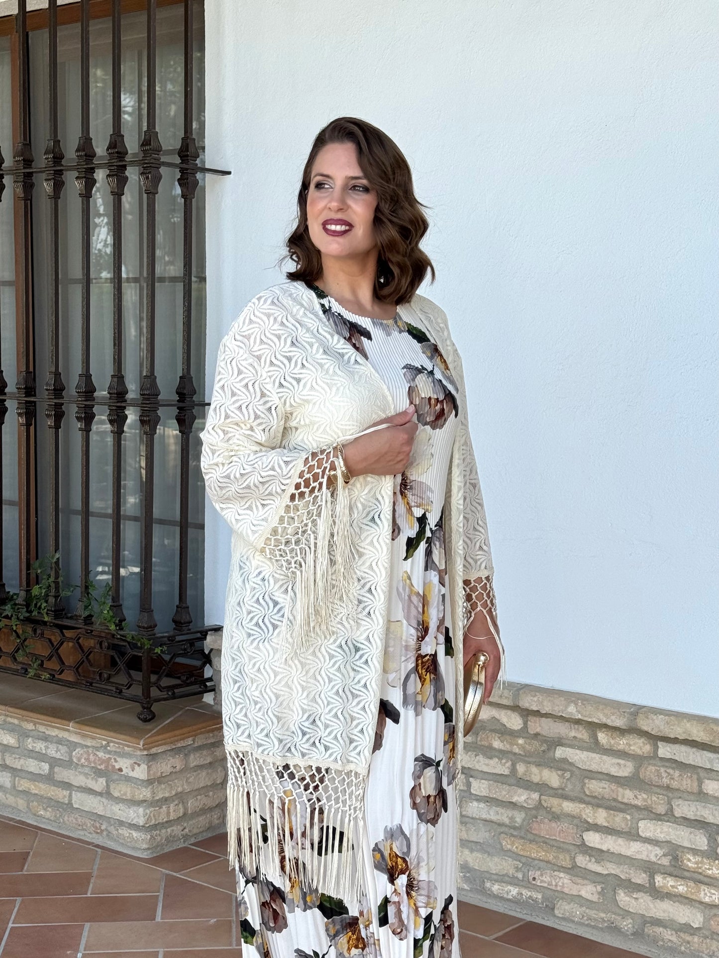 Kimono Chal De Encaje Beige