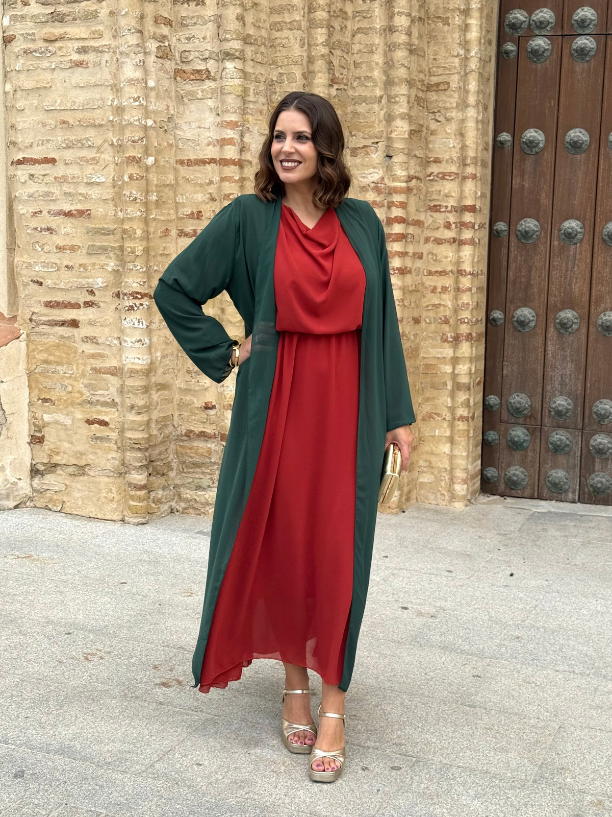Kimono de Gasa Verde Botella