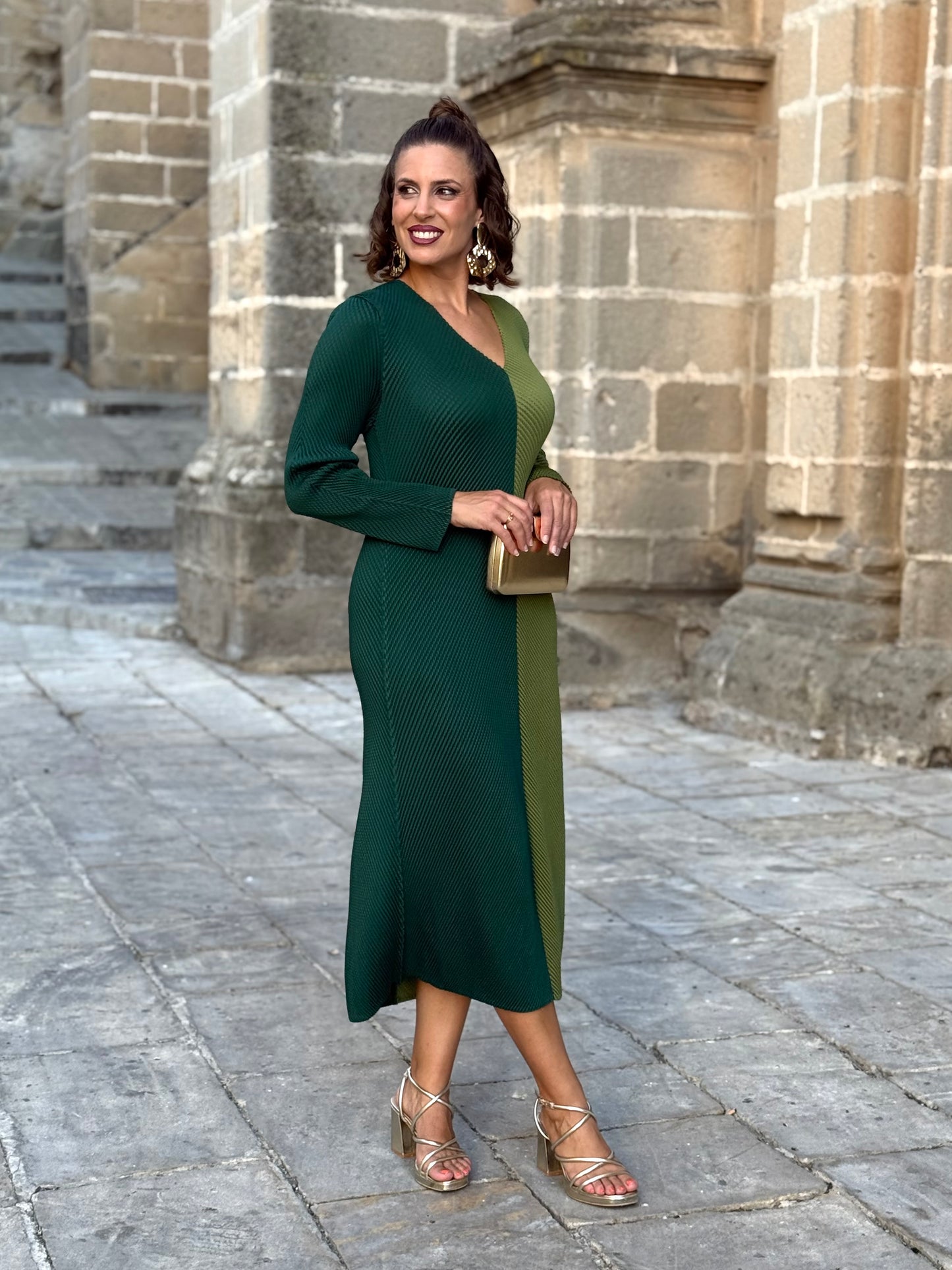 Vestido bicolor verde/kaki