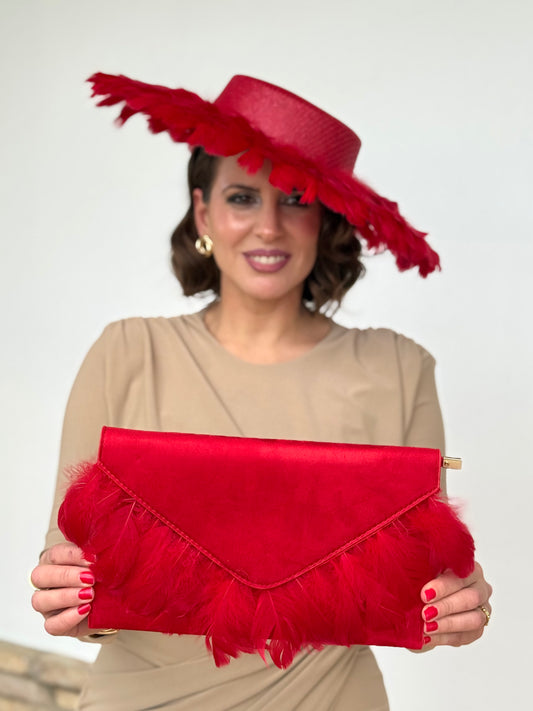 Bolso Lina Plumas Rojo