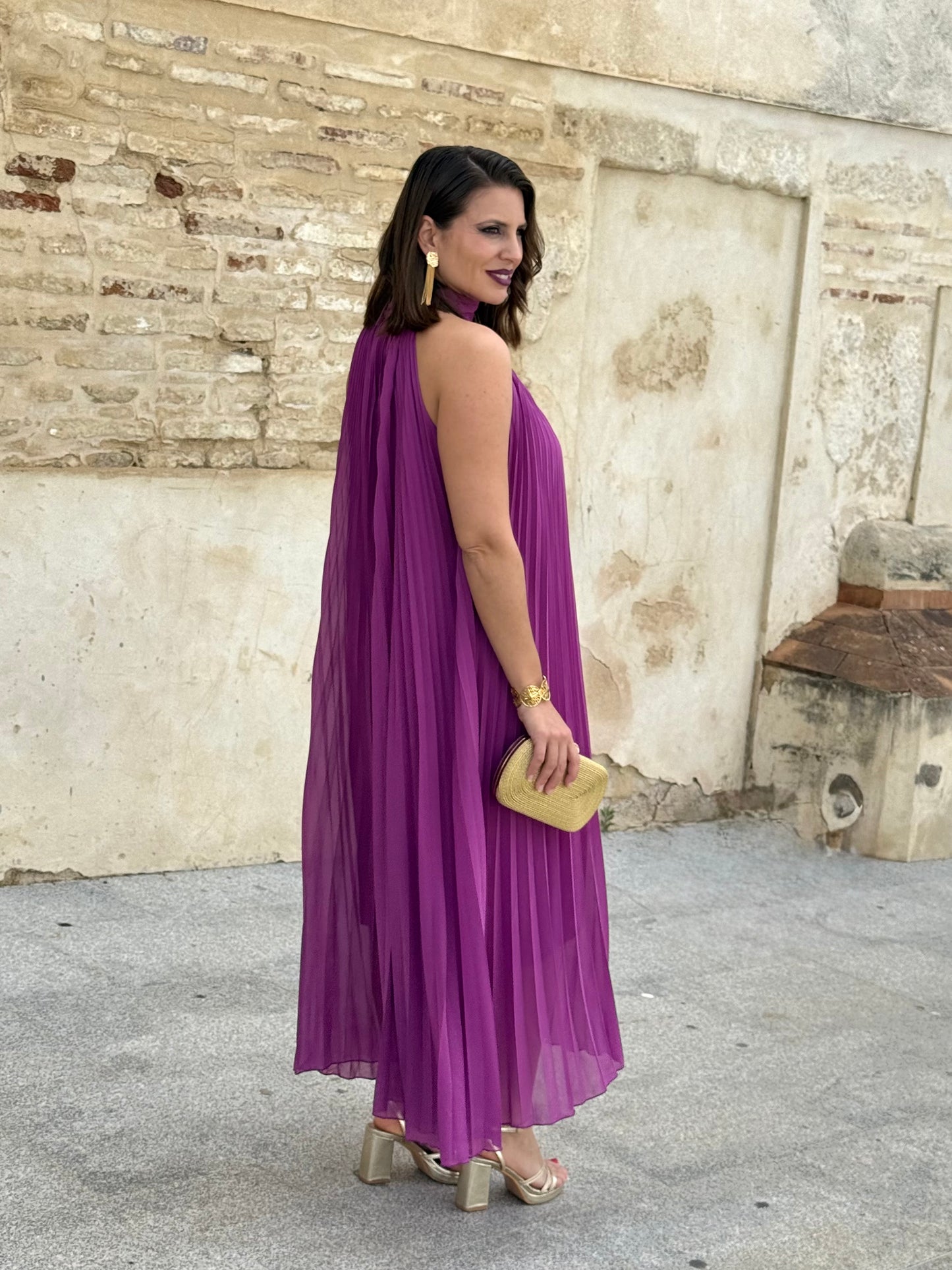 Vestido Grecia Plisado Buganvilla