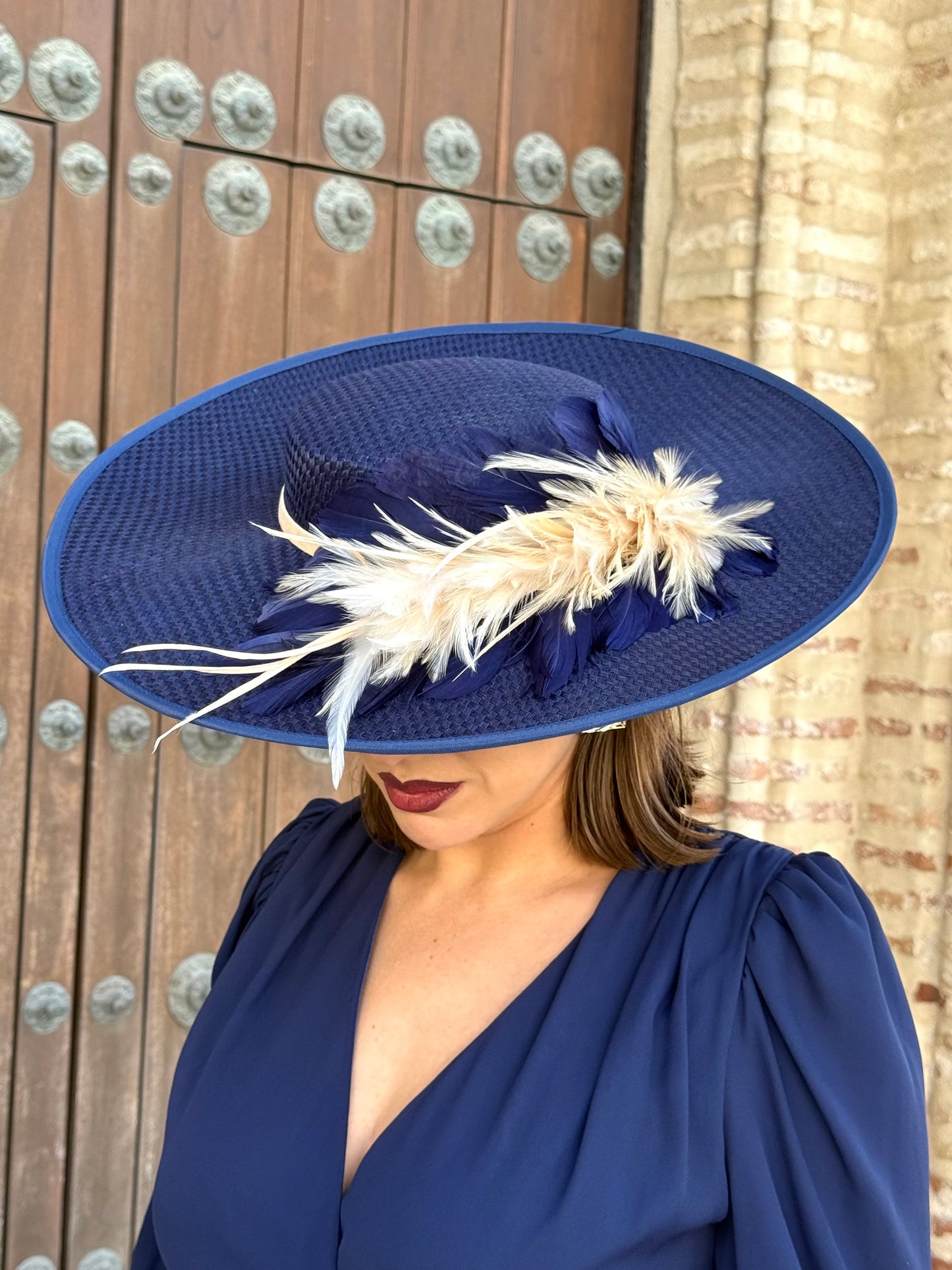 Pamela Azul Marino con Plumas Bicolor