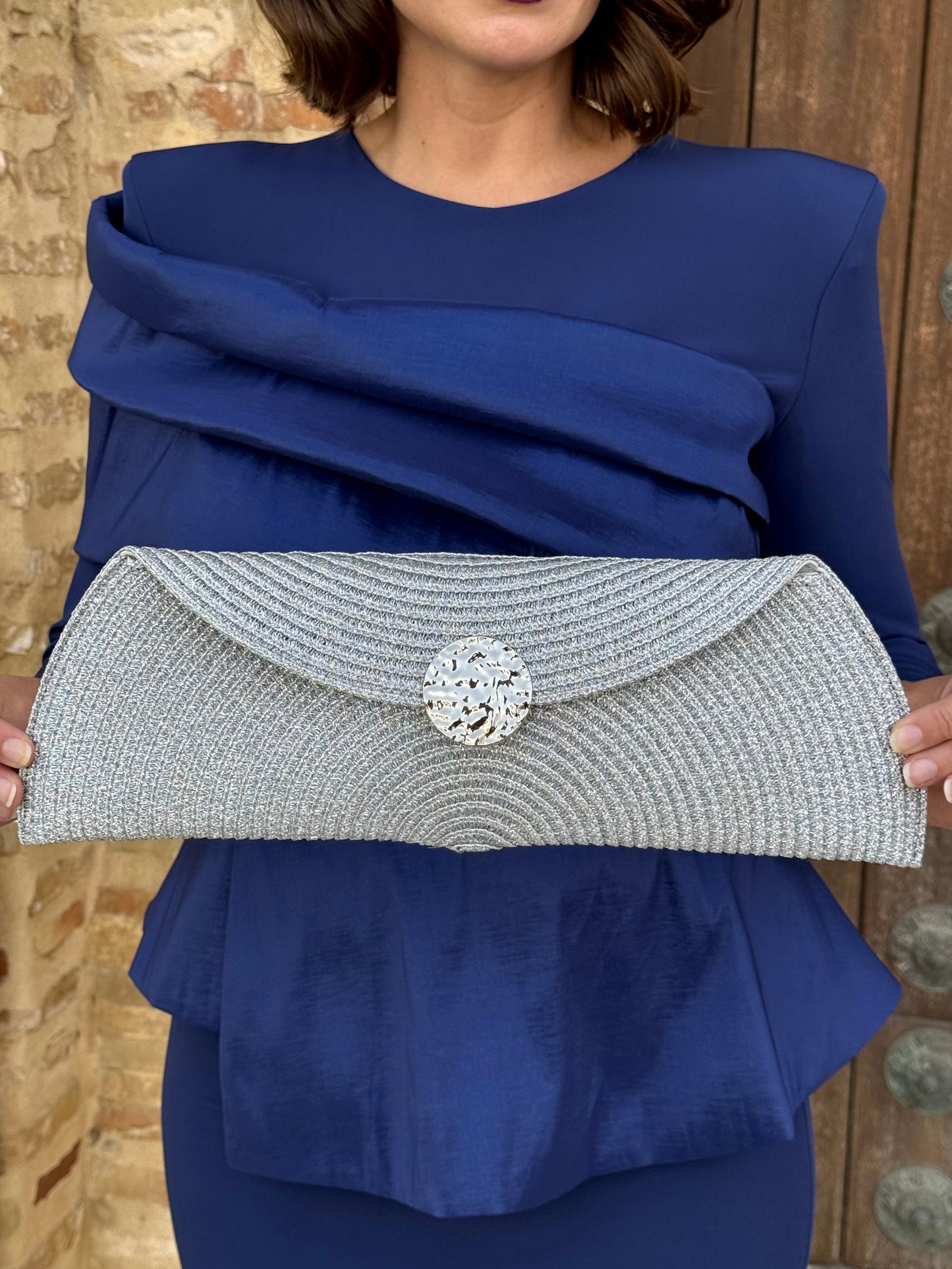Bolso Clutch Trenzado de Fiesta Plata