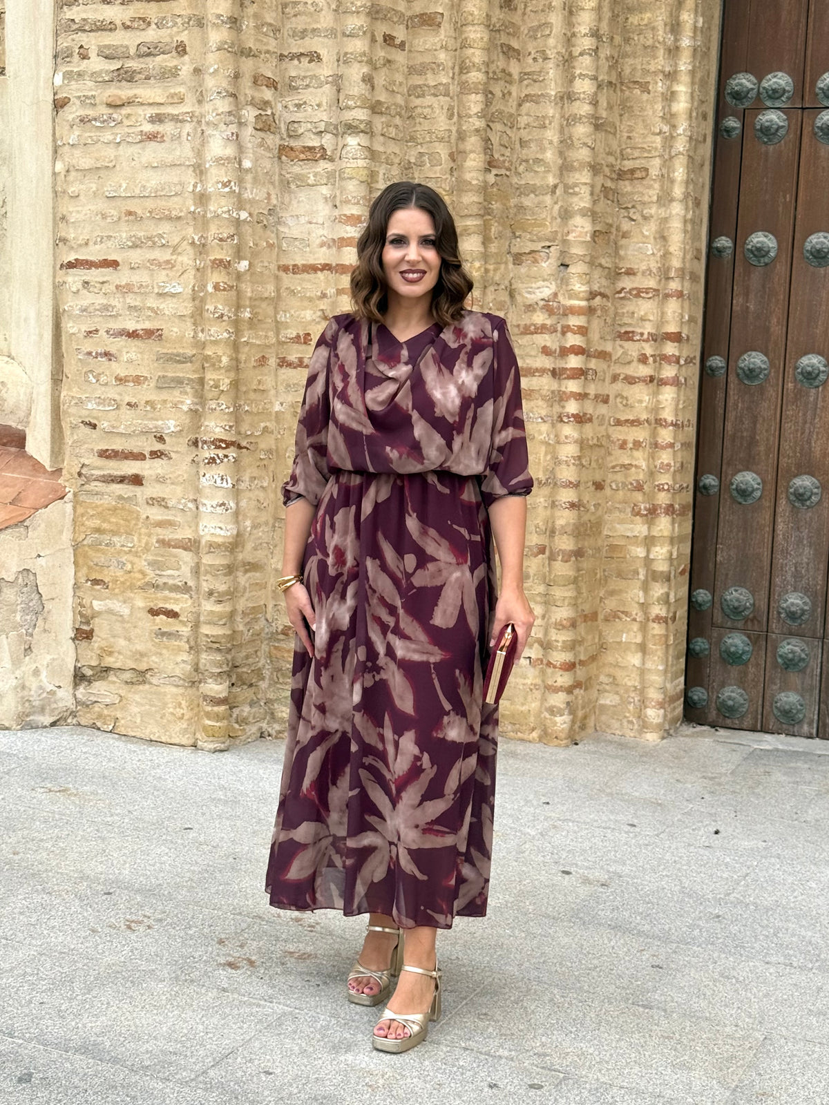 Vestido Miriam Hojas Burdeos