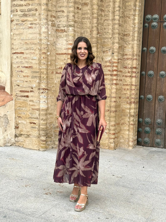 Vestido Miriam Hojas Burdeos
