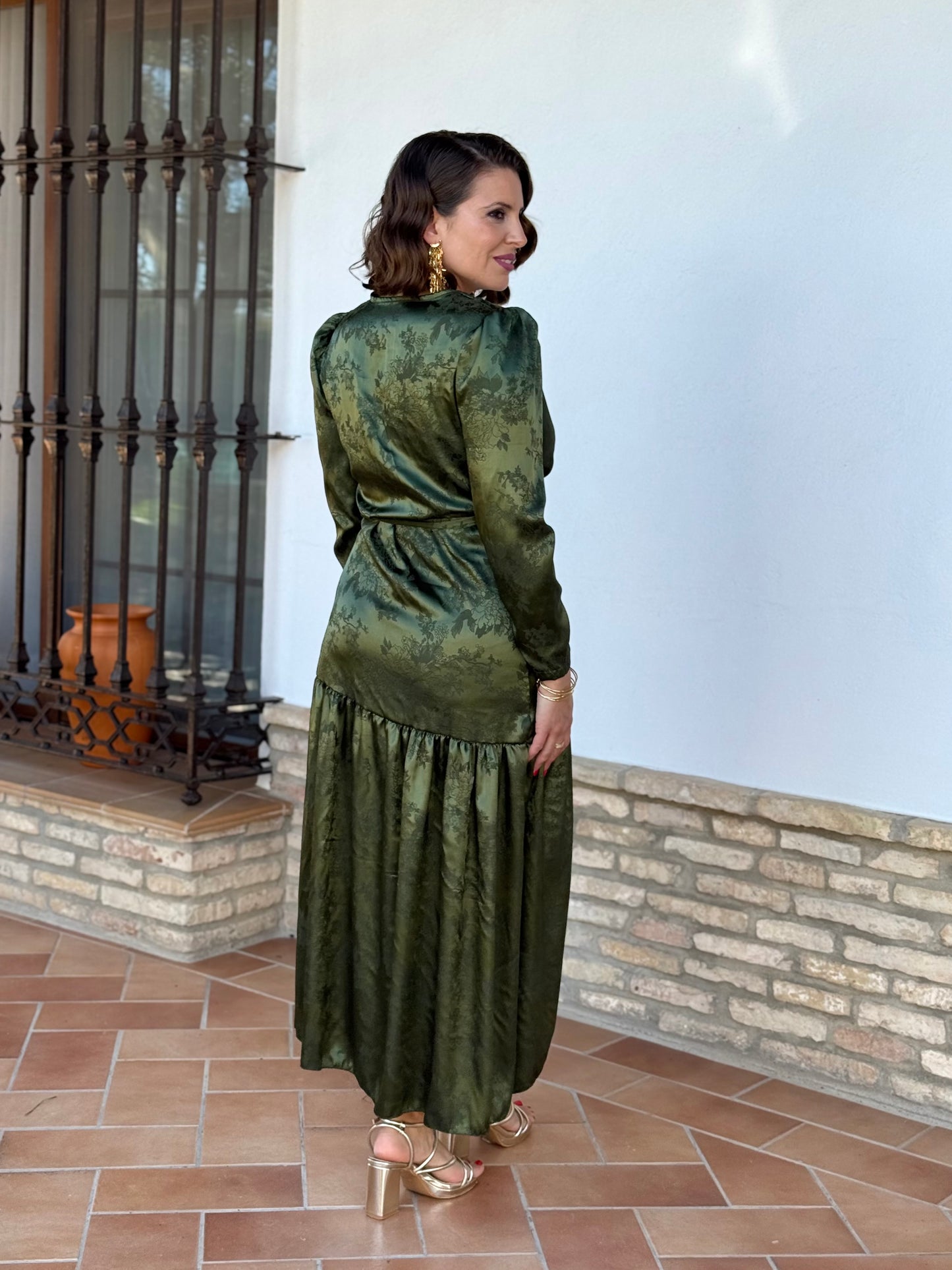 Vestido Jacquard Cruzado Verde kaki