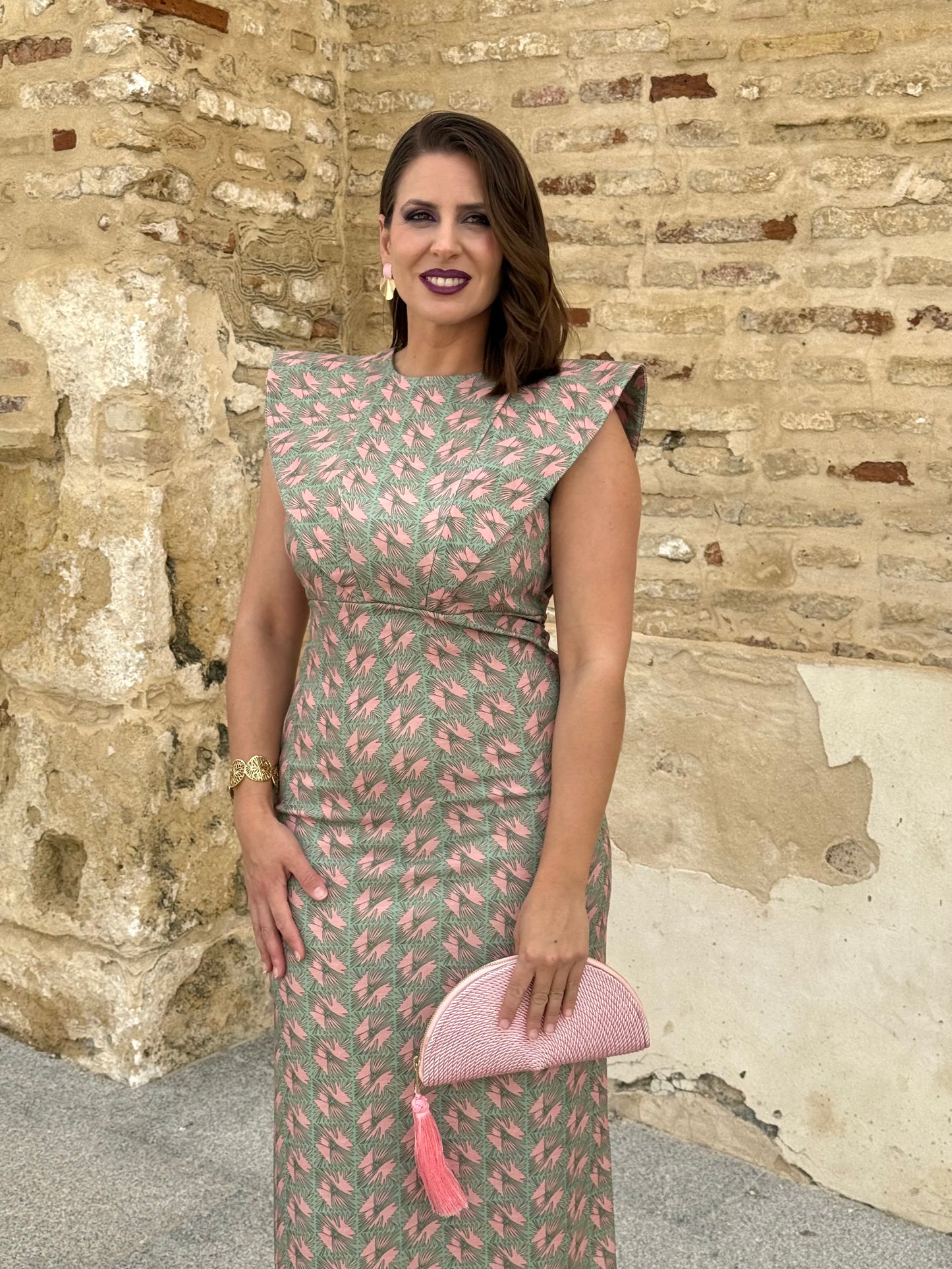 Vestido María Estampado Verde/Rosa