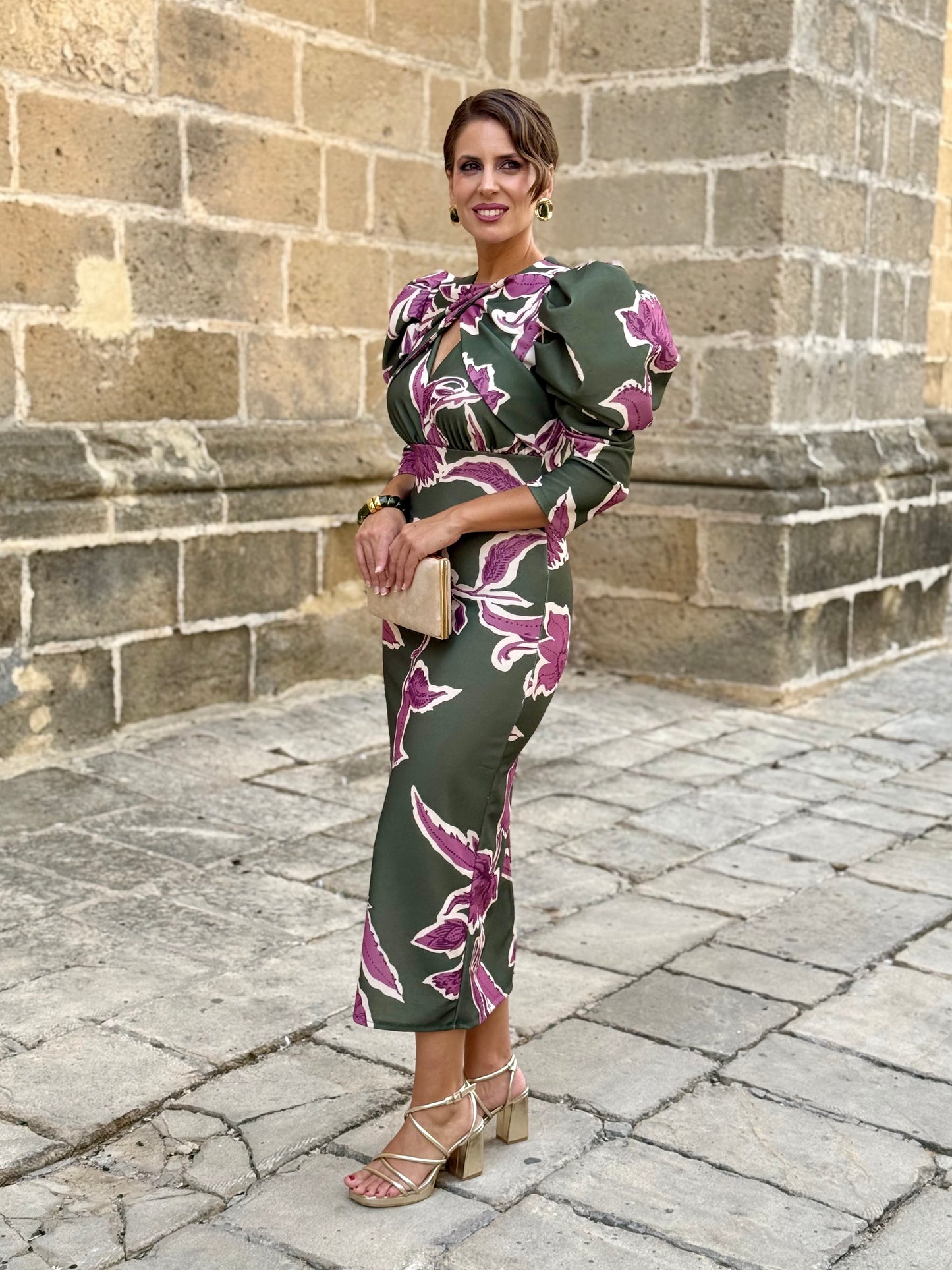 Vestido Estampado Floral Kaki