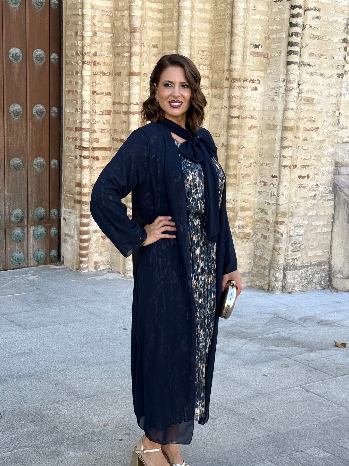 Kimono de Gasa Lazo Azul Marino