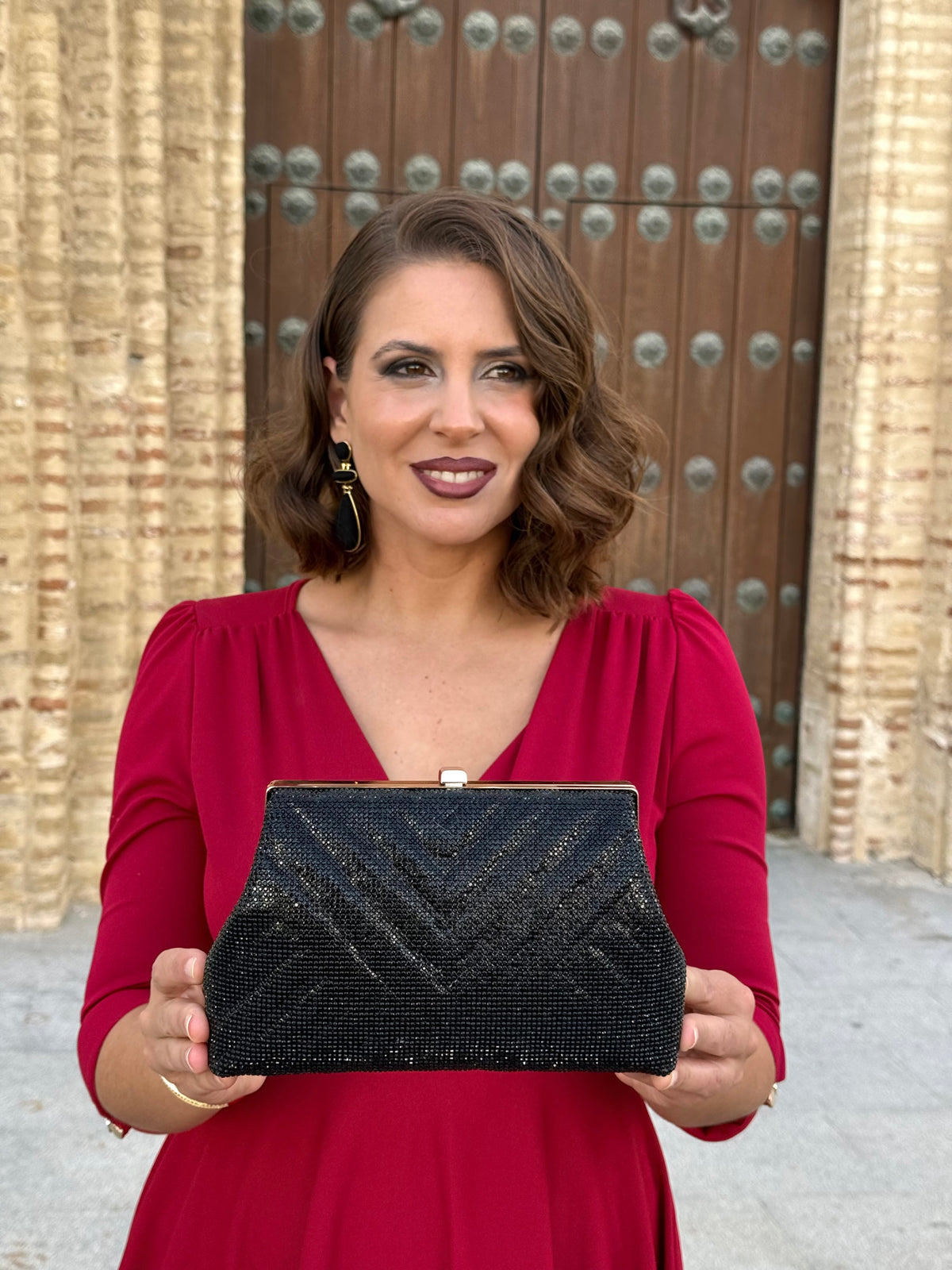 Bolso de fiesta con pedrería Negro