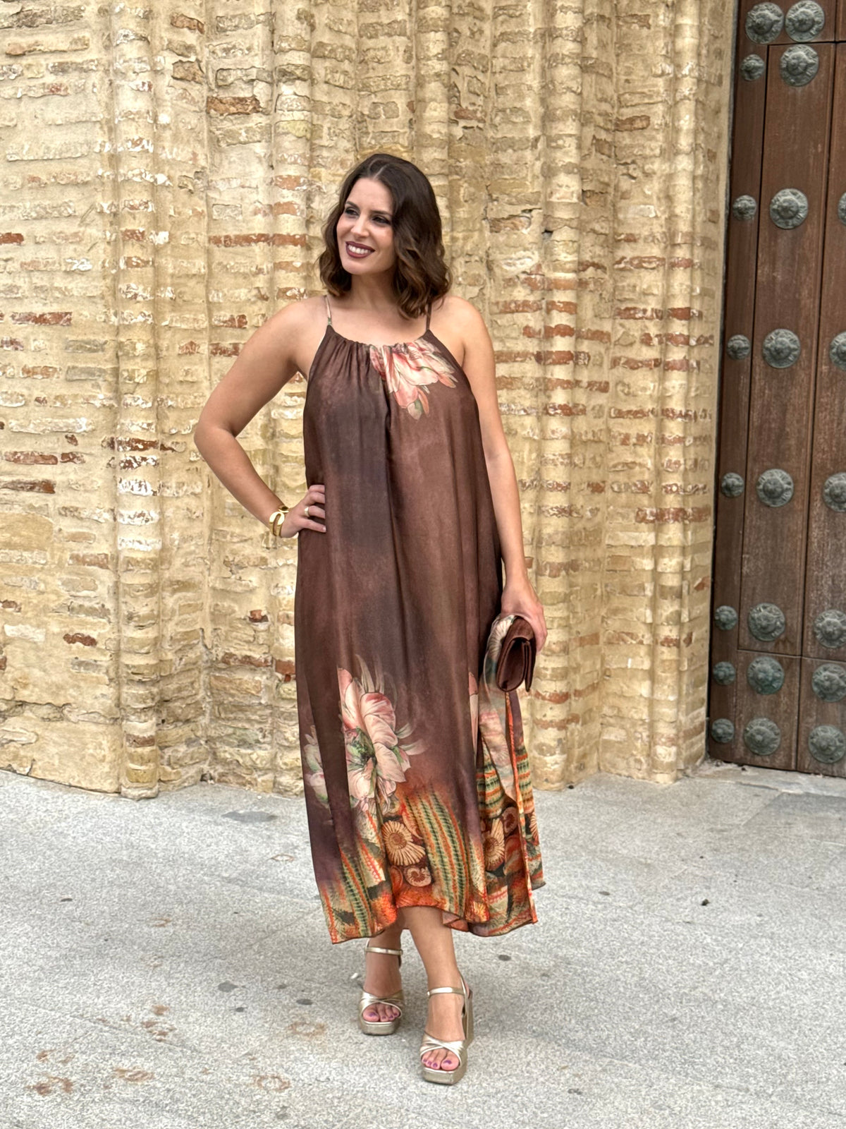 Vestido + Capa Samira Beige/Marrón