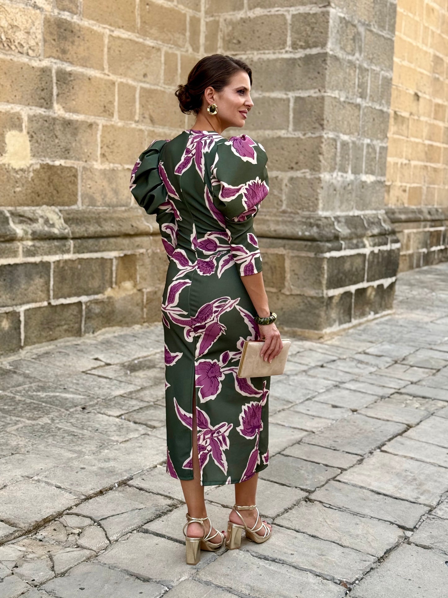 Vestido Estampado Floral Kaki
