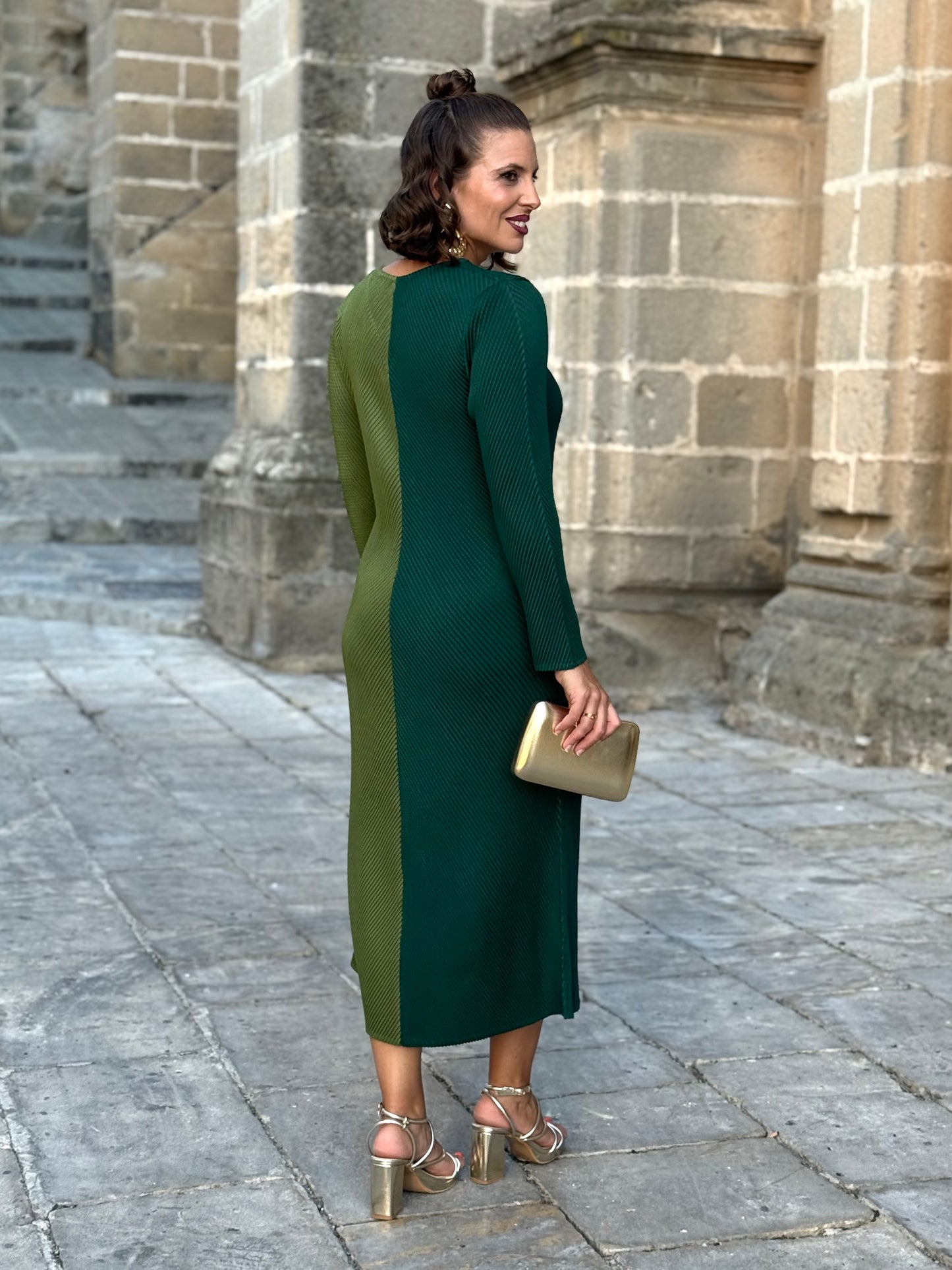 Vestido bicolor verde/kaki