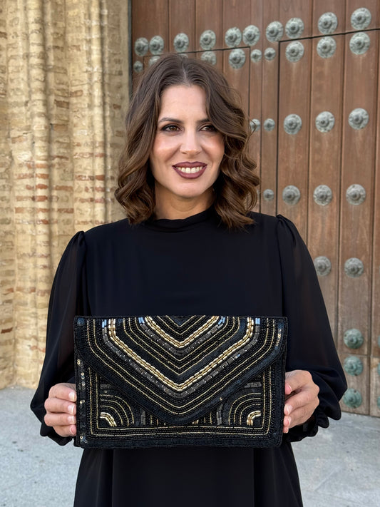 Bolso de fiesta Gala con lentejuelas y abalorios geométricos