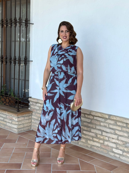 Vestido Miri Vino/Celeste