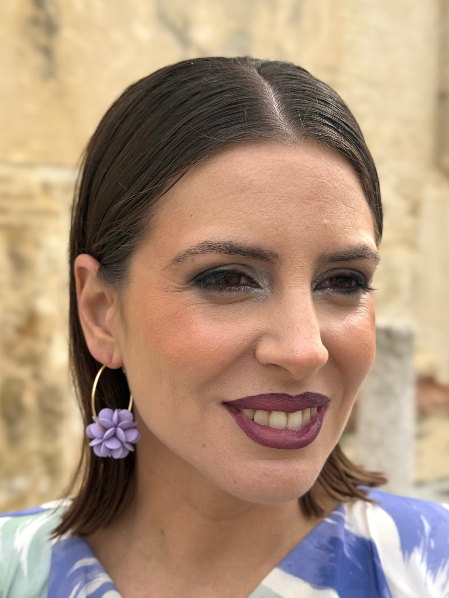 Pendientes Aro Flor Malva