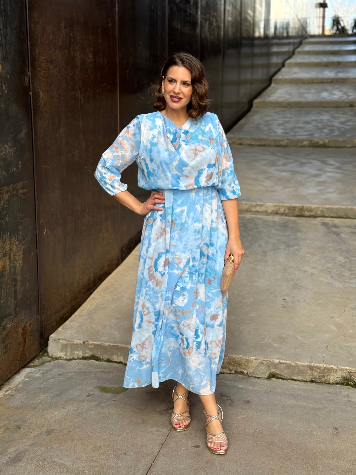 Vestido Mónica Floral Celeste